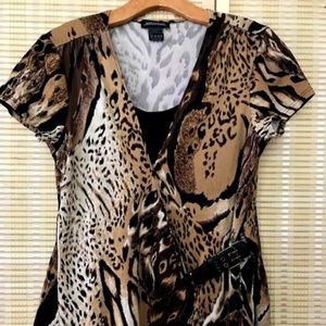 Notations Animal Print Faux Wrap Blouse